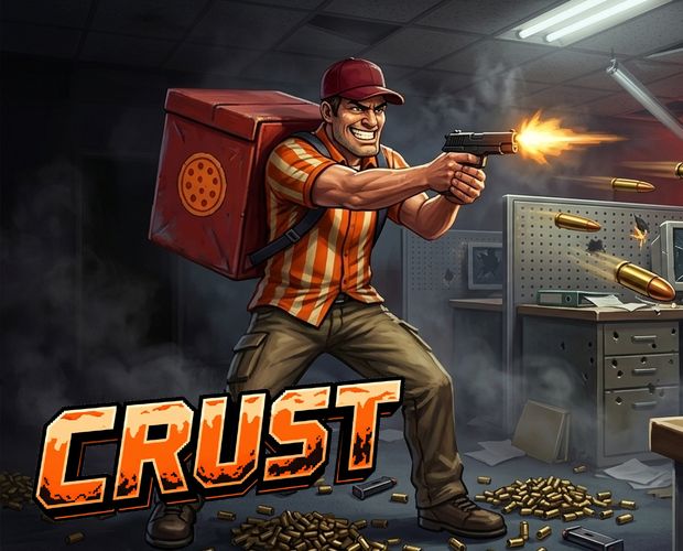 CRUST key art: Greg the pizza guy in Mammon Tower